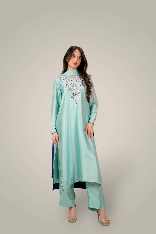 3 Piece Embroidered Silk Suit