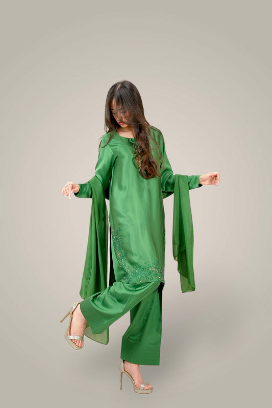 3 Piece Embroidered Silk Suit